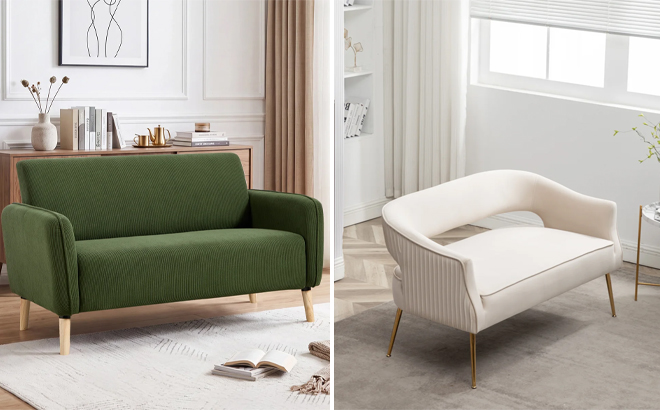 Wide Modern Corduroy Upholstered Sofa With Solid Wood Legs and Velvet Loveseat Wide Modern Corduroy Upholstered Sofa With Solid Wood Legs and Velvet Loveseat