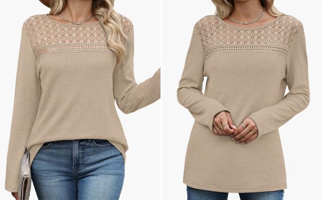 Wiholl Womens Lace Long Sleeve Shirt