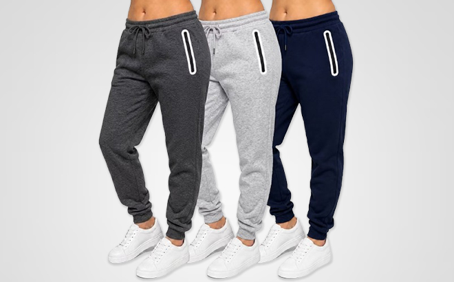 Womens Loose Fit Fleece Lined Joggers 3 Pack