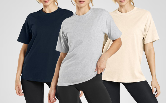 Womens Short Sleeve Loose Fit Crew Neck Cotton Blend Classic Tee