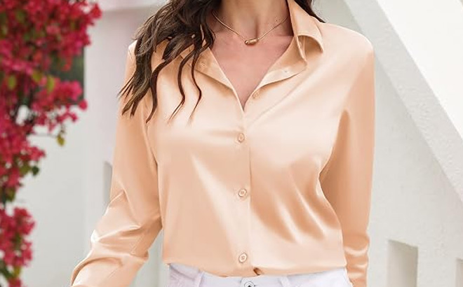 Womens Soft Satin Silk Shirt