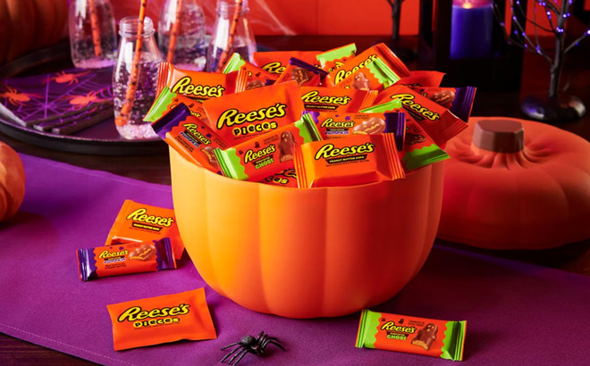 eeses Assorted Peanut Butter Halloween Candy Pumpkin Bowl eeses Assorted Peanut Butter Halloween Candy Pumpkin Bowl