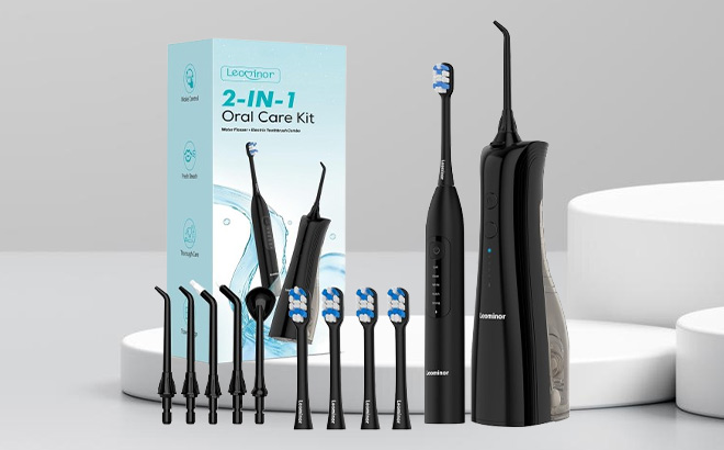 2 in 1 Water Flosser Electric Toothbrush Combo on the Table 2 in 1 Water Flosser Electric Toothbrush Combo on the Table