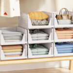 5 Pack Stackable Closet Storage Basket in a Closet