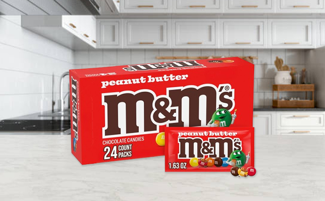 A Box of 24 Pack MMS Peanut Butter Chocolate Candy Snacks A Box of 24 Pack MMS Peanut Butter Chocolate Candy Snacks