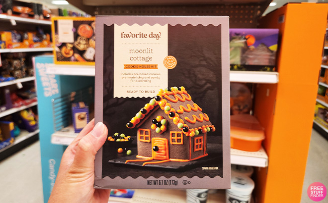 A Person Holding Favorite Day Halloween Mini Moonlit Cottage Cookie House Kit A Person Holding Favorite Day Halloween Mini Moonlit Cottage Cookie House Kit