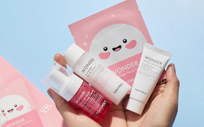 A Person Holding TONYMOLY Wonder Ceramide Mochi Essentials Set
