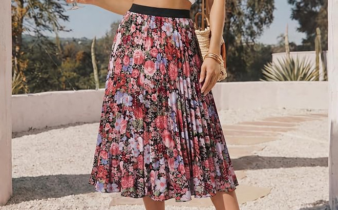 A Person Wearing Grace Karin Womens Pleated Midi Skirt