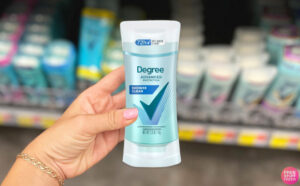 A Woman Holding Degree 72 Hour Motionsense Antiperspirant Deodorant Stick