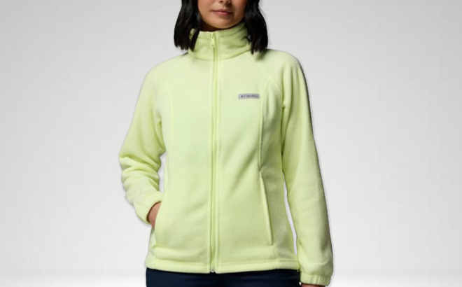 A Woman Wearing Columbia Benton Springs Zip Front Fleece Jacket