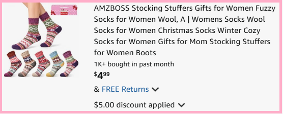 AMZBOSS 5 Pair Wool Socks Checkout Page