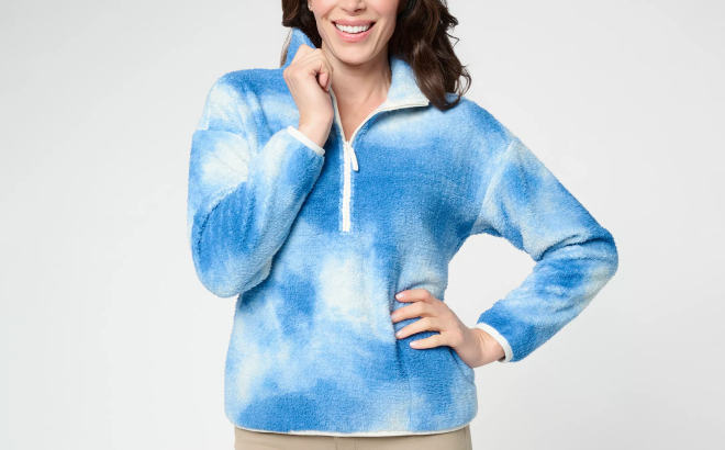 AnyBody Printed Sherpa Fleece Half Zip