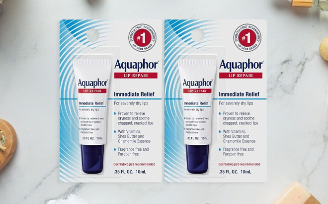 Aquaphor Lip Repair Ointment 2 Pack on the Table
