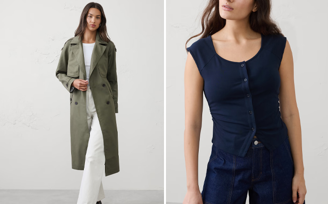 Banana Republic Factory Timeless Trench Coat and Soft Knit Buttoned Top
