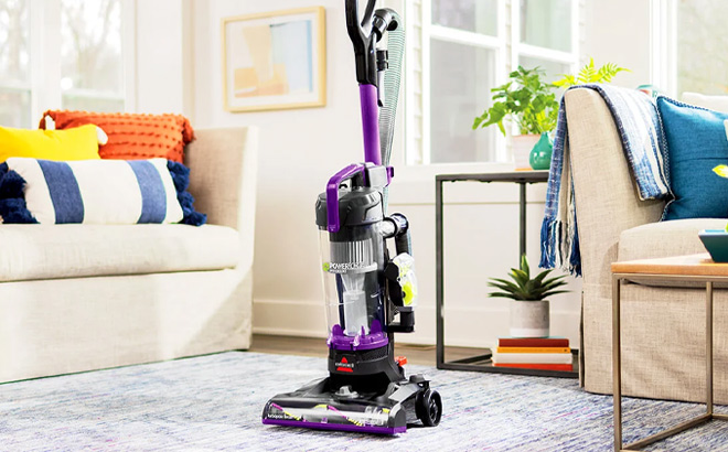 Bissell Power Force Helix Pet Deluxe Bagless Upright Vacuum on the Floor