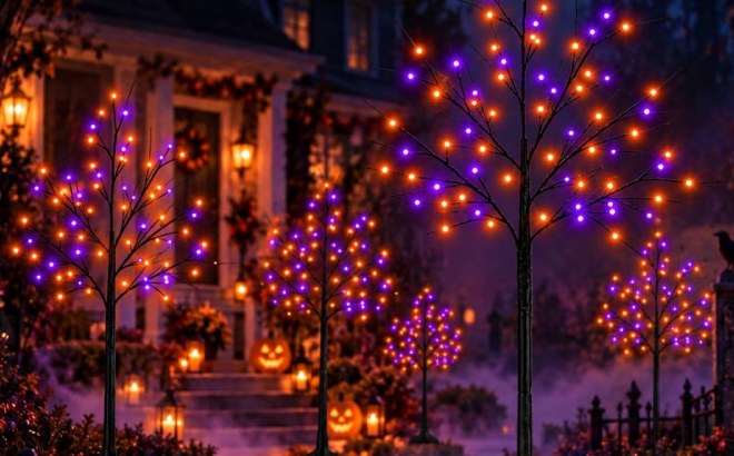 Black Halloween Tree with Purple and Orange Lights Black Halloween Tree with Purple and Orange Lights