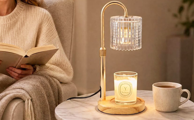 Candle Warmer Lamp with Timer on a Nightstand Candle Warmer Lamp with Timer on a Nightstand