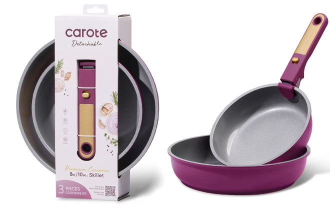 Carote 3 Piece Ceramic Nonstick Detachable Pots and Pans Set Carote 3 Piece Ceramic Nonstick Detachable Pots and Pans Set