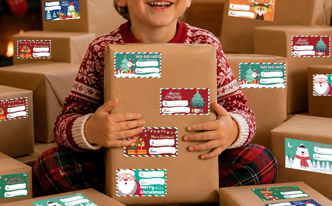 Christmas Gift Tags on Gift Boxes Christmas Gift Tags on Gift Boxes