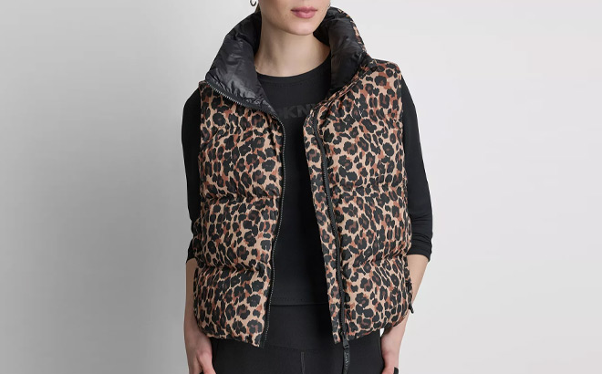 DKNY Sport Womens Puffer Animal Print Vest DKNY Sport Womens Puffer Animal Print Vest
