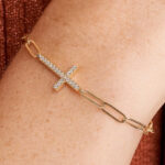 Diamonique Paperclip Link Cross Bracelet on Hand