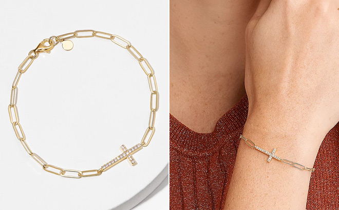 Diamonique Paperclip Link Cross Bracelets
