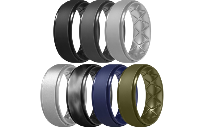 Egnaro Mens Silicone Wedding Rings 7 Pack