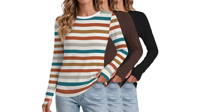 Ekouaer Womens Long Sleeve Shirts Thumb Hole Tops