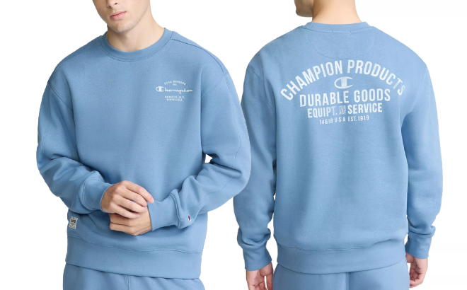Front and Back of Champion Mens Durable Goods Fleece Sweatshirt Front and Back of Champion Mens Durable Goods Fleece Sweatshirt