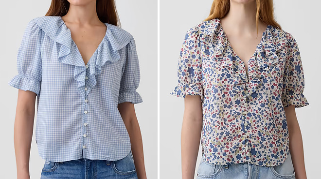 GAP Factory Relaxed V Neck Ruffle Top