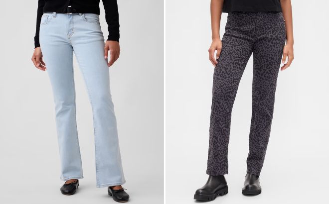 GAP Factory Womens Mid Rise Boot Jeans and High Rise ‘90s Slim Straight Leopard Print Jeans GAP Factory Womens Mid Rise Boot Jeans and High Rise ‘90s Slim Straight Leopard Print Jeans