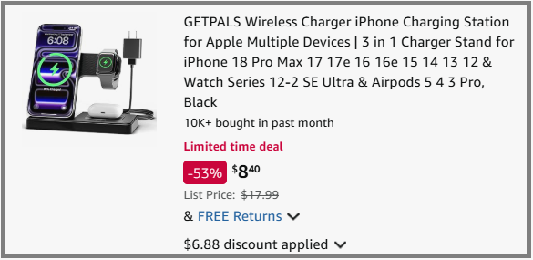 GETPALS 3 in 1 Wireless Apple Charging Station Checkout Page