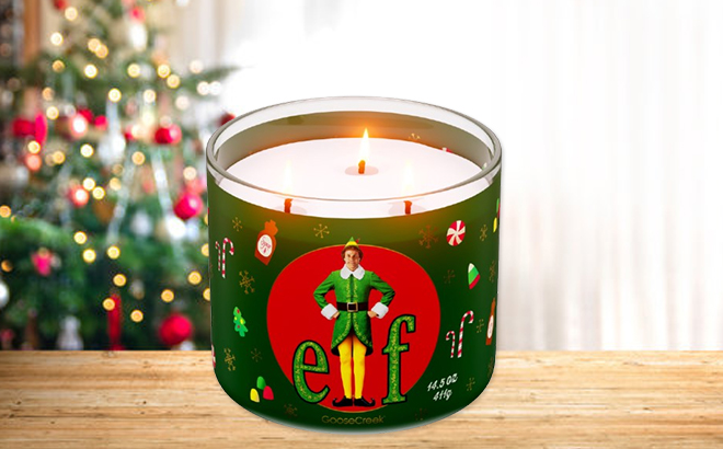 Goose Creek 3 Wick Buddy the Elf Scented Jar Candle on a Table Goose Creek 3 Wick Buddy the Elf Scented Jar Candle on a Table