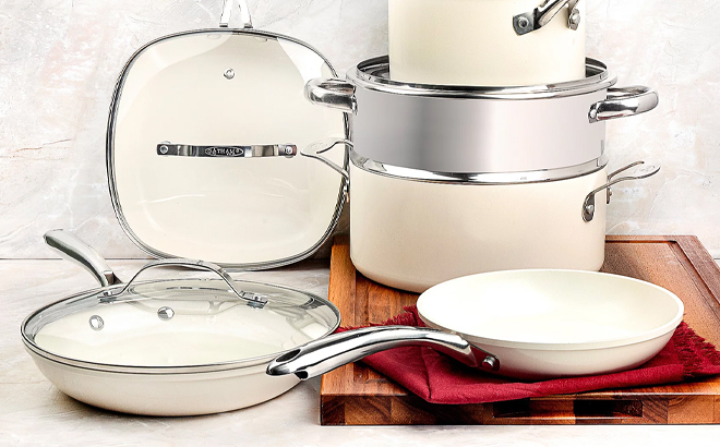 Gotham Steel 12 Piece Ceramic Nonstick Cookware Set in Cream