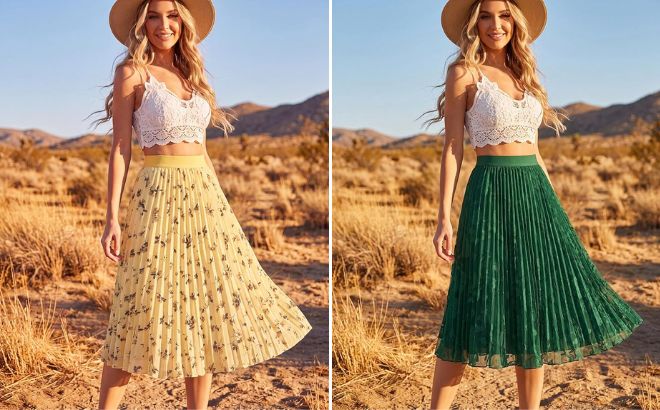 Grace Karin Womens Pleated Midi Skirt