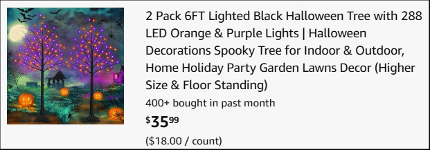 Halloween 6 Feet Lighted Black Tree 2 Pack Checkout