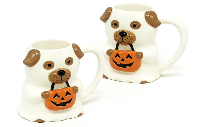 Halloween Ghost Dog Stoneware Mug 2 Pack
