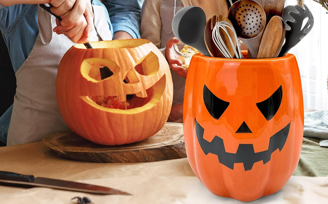 Halloween Pumpkin Utensil Holder Halloween Pumpkin Utensil Holder
