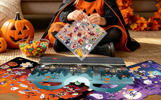 Halloween Reusable Sticker Books 3 Pack in USe