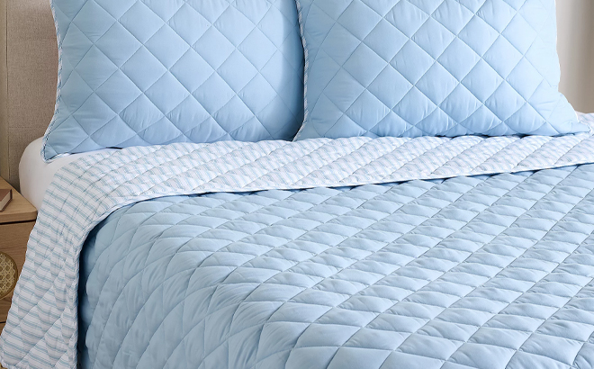 Home Reflections Diamond Quilt Sham Set in Blue Home Reflections Diamond Quilt Sham Set in Blue