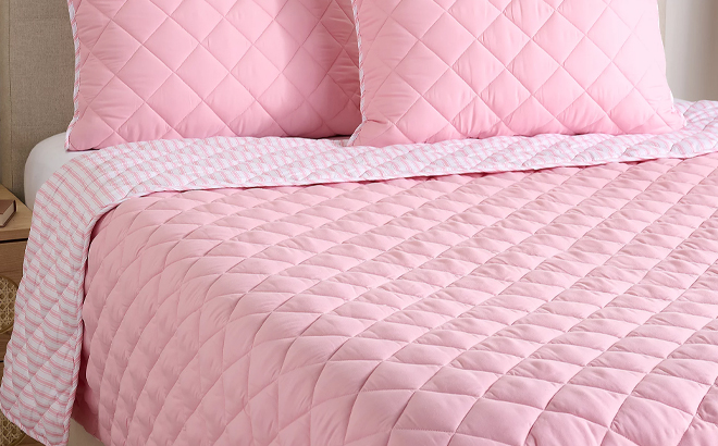 Home Reflections Diamond Quilt Sham Set in Coral Blush