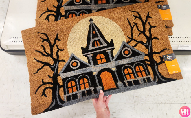 Hyde and EEK Haunted House Halloween Coir Doormat