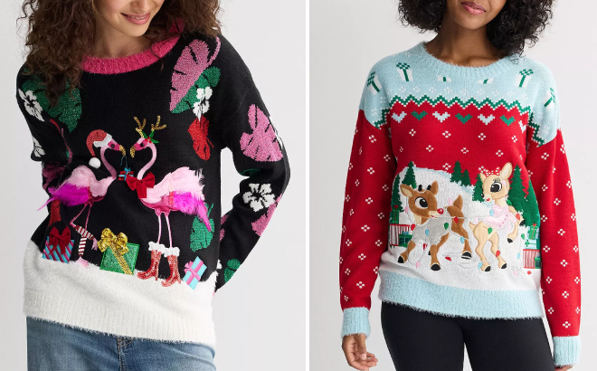 Jollidays Christmas Sweater and Rudolph Clarice Holiday Crewneck Sweater Jollidays Christmas Sweater and Rudolph Clarice Holiday Crewneck Sweater