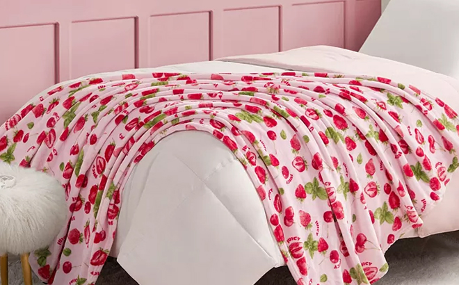 Juicy Couture Plush Throw in Berry Happy