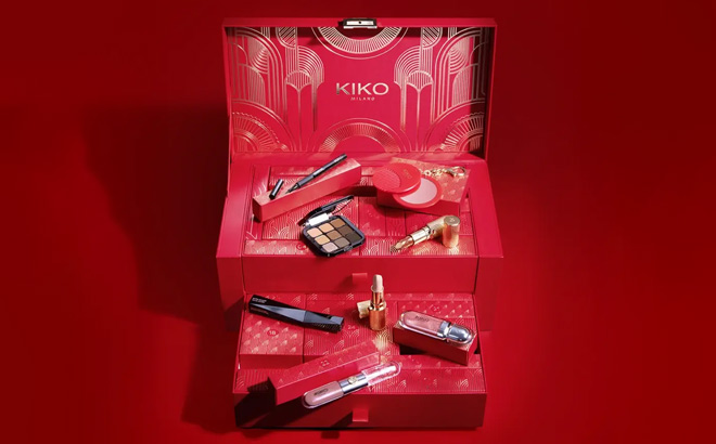 KIKO Milano 24 Piece Twist N Twinkle Holiday Advent Calendar on the Red Table KIKO Milano 24 Piece Twist N Twinkle Holiday Advent Calendar on the Red Table