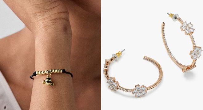 Kate Spade Summer Daze Bee Cord Bracelet and Gleaming Gardenia Flower Hoops Kate Spade Summer Daze Bee Cord Bracelet and Gleaming Gardenia Flower Hoops