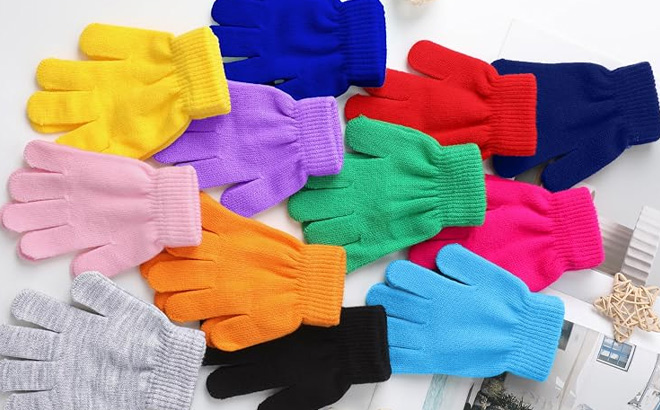 Kids Winter Gloves 12 Pairs on the Table Kids Winter Gloves 12 Pairs on the Table