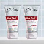 LOreal Paris Revitalift Bright Reveal Anti Aging Facial Cleanser 2 Pack on the Table