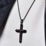 LYNX Stainless Steel and Ebony Wood Cross Mens Pendant