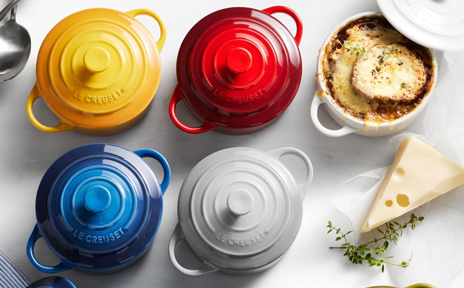 Le Creuset Stoneware 8 Ounce Mini Round Cocottes on the Table Le Creuset Stoneware 8 Ounce Mini Round Cocottes on the Table